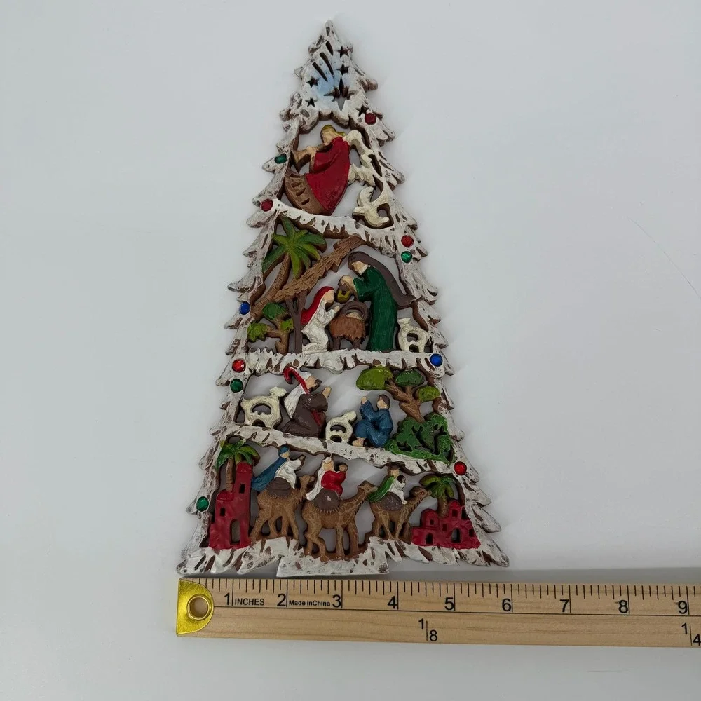 Christmas‎ Tree Nativity Plaque Scene Wall Decor Hanging Religious Holiday Art